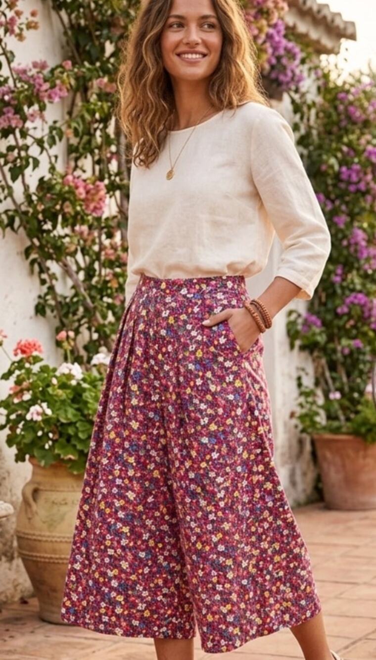 Vintage 90's Liz Claiborne Liz Sport Vibrant Floral Culottes/Gauchos
